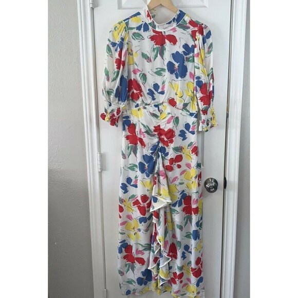RIXO forTarget Multicolor Floral Mock Neck Cascade Ruffled Midi Casual Dress 4 - Picture 2 of 9